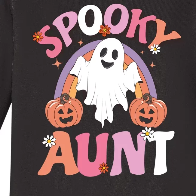 Family Retro Spooky Aunt Groovy Retro Halloween Ghost Costume Gift Baby Long Sleeve Bodysuit