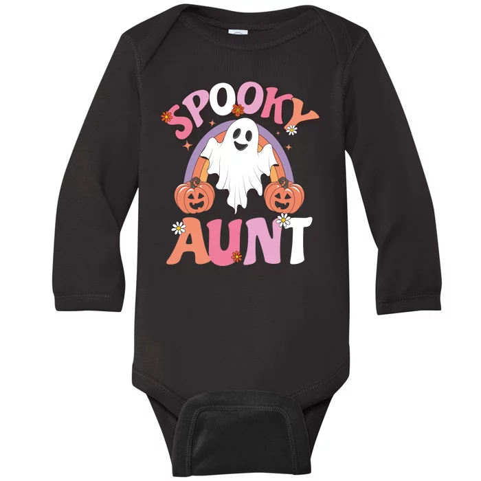 Family Retro Spooky Aunt Groovy Retro Halloween Ghost Costume Gift Baby Long Sleeve Bodysuit