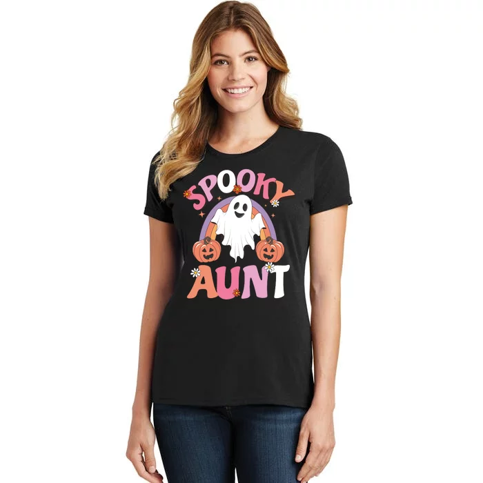 Family Retro Spooky Aunt Groovy Retro Halloween Ghost Costume Gift Women's T-Shirt