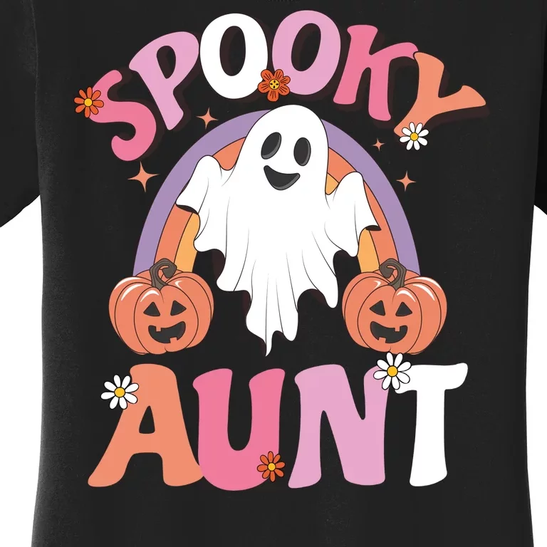 Family Retro Spooky Aunt Groovy Retro Halloween Ghost Costume Gift Women's T-Shirt