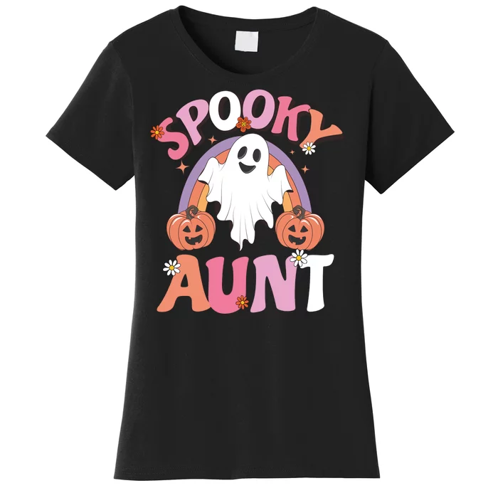 Family Retro Spooky Aunt Groovy Retro Halloween Ghost Costume Gift Women's T-Shirt