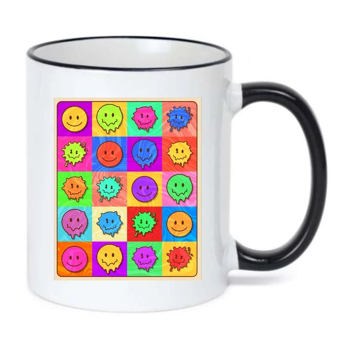 Funny Retro Trippy Smiley Pop Art Poster Black Color Changing Mug