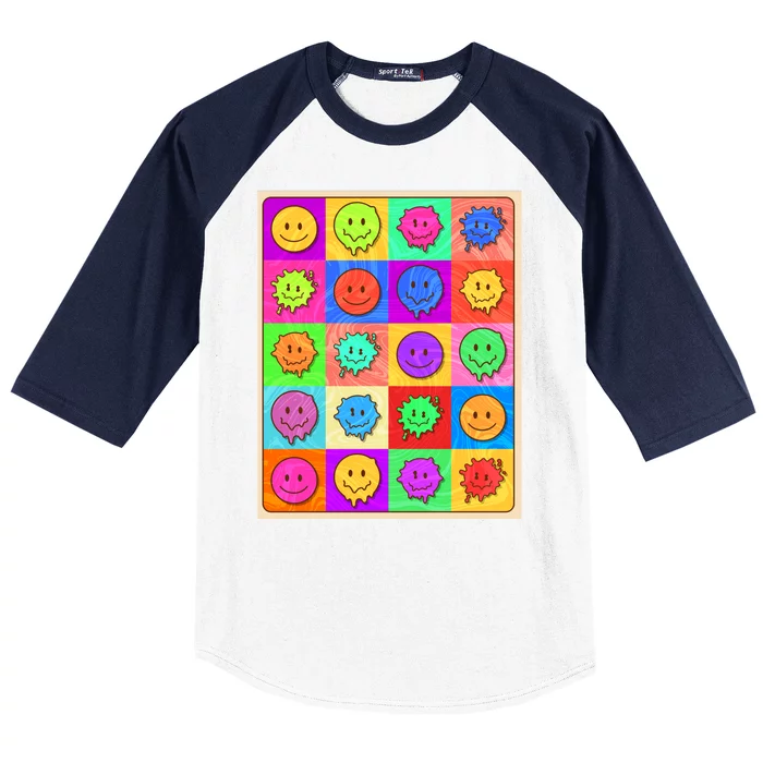 Funny Retro Trippy Smiley Pop Art Poster Baseball Sleeve Shirt