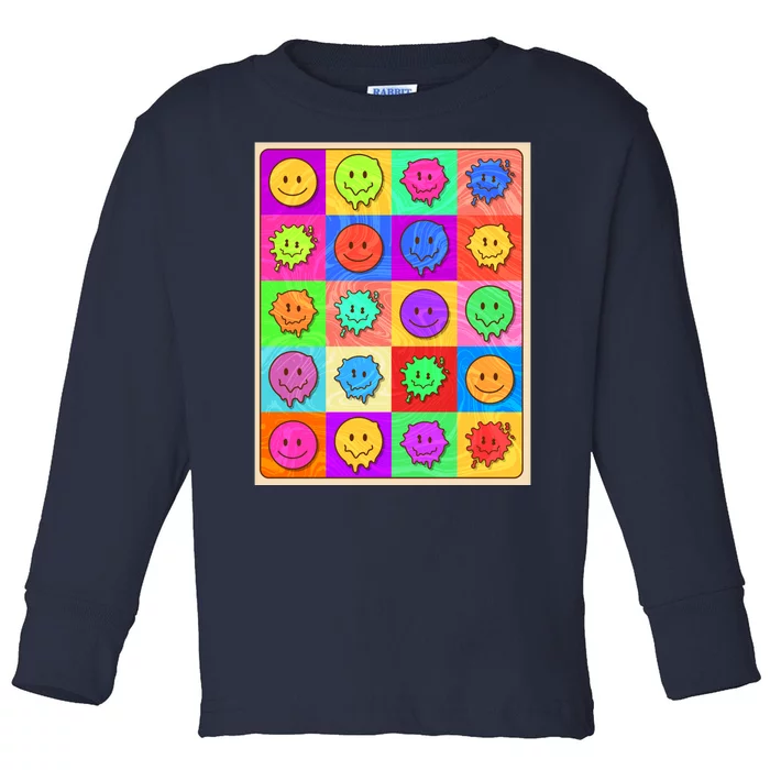 Funny Retro Trippy Smiley Pop Art Poster Toddler Long Sleeve Shirt