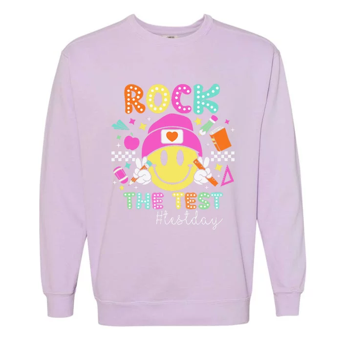 Funny Rock The Test Testing Day Teacher Student Motivational Garment-Dyed Sweatshirt