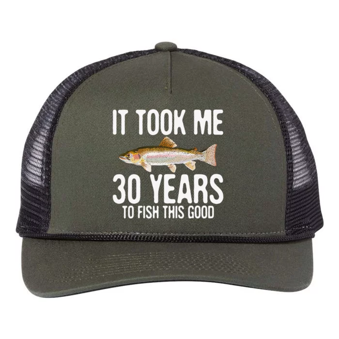 Funny Rainbow Trout Fishing 30th Birthday 30 Years To Fish Retro Rope Trucker Hat Cap