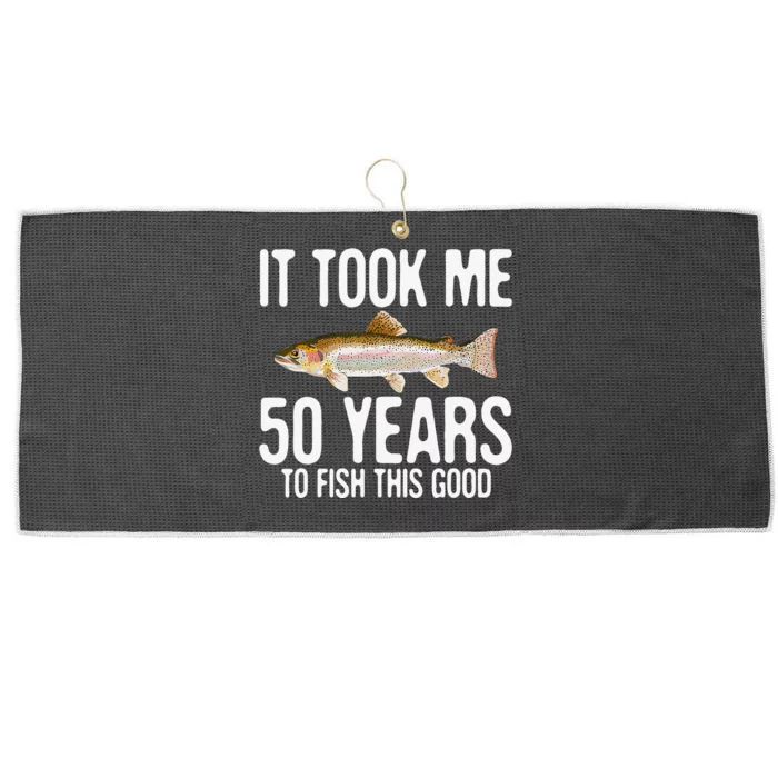 Funny Rainbow Trout Fishing 50th Birthday 50 Years To Fish Large Microfiber Waffle Golf Towel