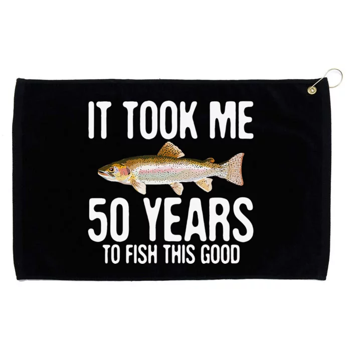 Funny Rainbow Trout Fishing 50th Birthday 50 Years To Fish Grommeted Golf Towel