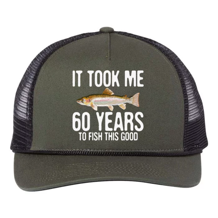 Funny Rainbow Trout Fishing 60th Birthday 60 Years To Fish Retro Rope Trucker Hat Cap