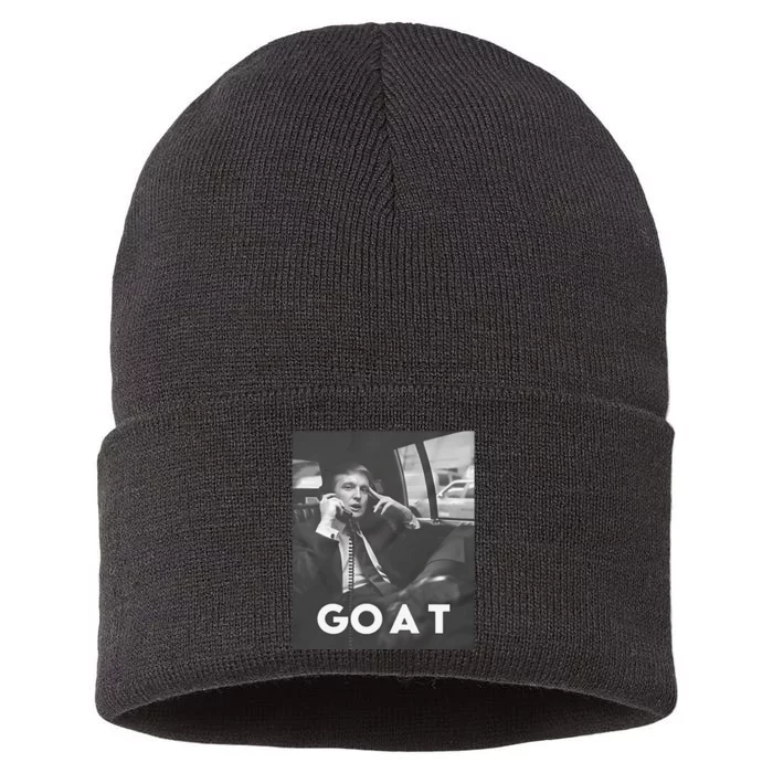 Funny Retro Trump Goat Middle Finger Felon President 2024 Sustainable Knit Beanie