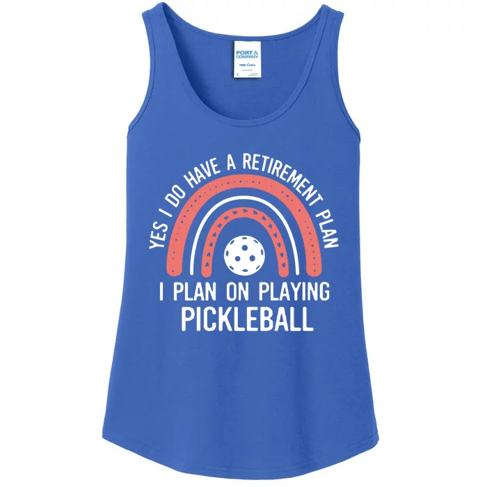 Funny Rainbow Tee Retiret Plan On Playing Pickleball Gift Ladies Essential Tank