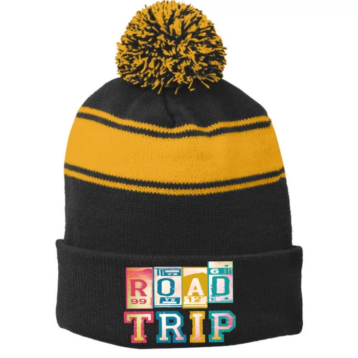 Family Road Trip Matching Family Vacation Stripe Pom Pom Beanie