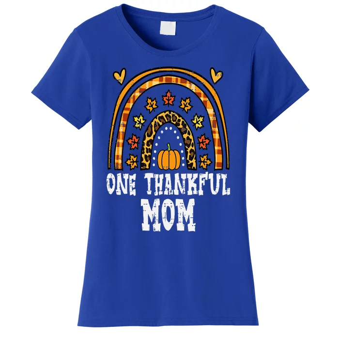 Fall Rainbow Thankful Mom Thanksgiving Family Mama Women's T-Shirt