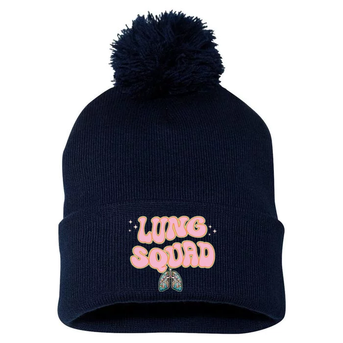 Funny Respiratory Therapist Rt Lung Squad Retro Lungs Pom Pom 12in Knit Beanie