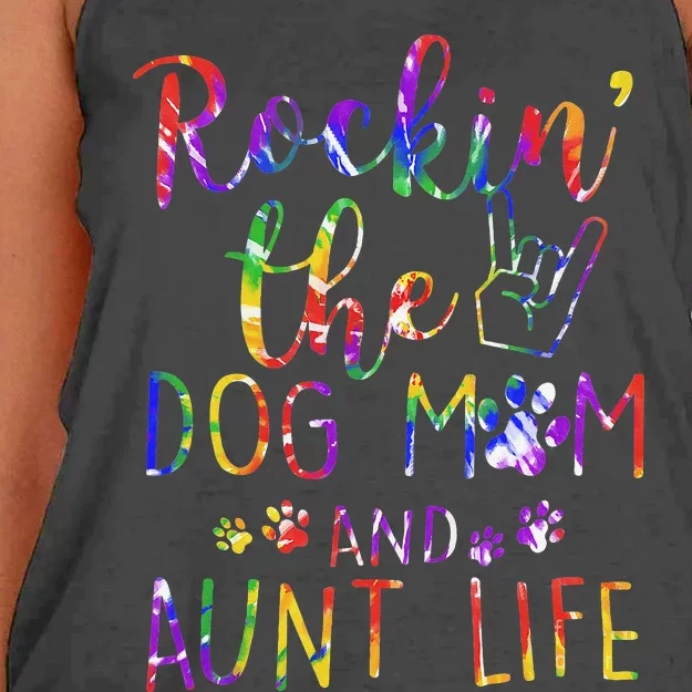 Funny Rockin' The Dog Mom And Aunt Life Tie Dye Lover Women's Knotted Racerback Tank