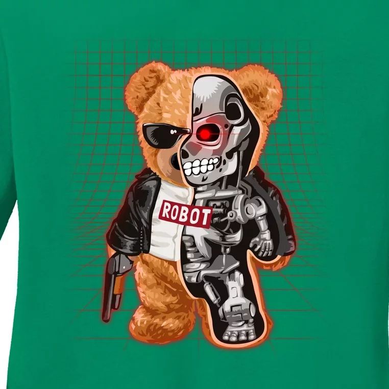 Funny Robot Terminator Teddy Bear Ladies Long Sleeve Shirt