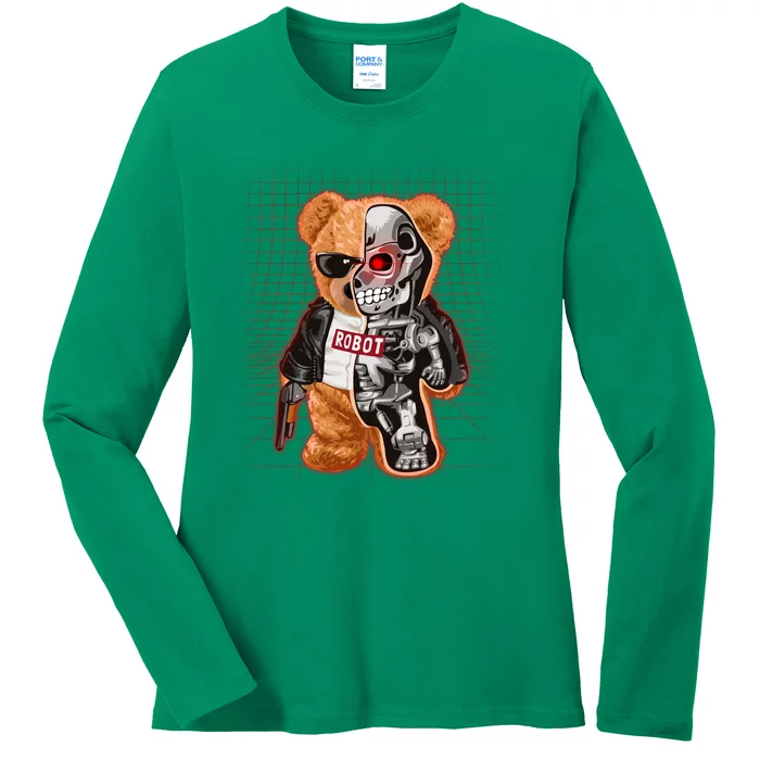 Funny Robot Terminator Teddy Bear Ladies Long Sleeve Shirt