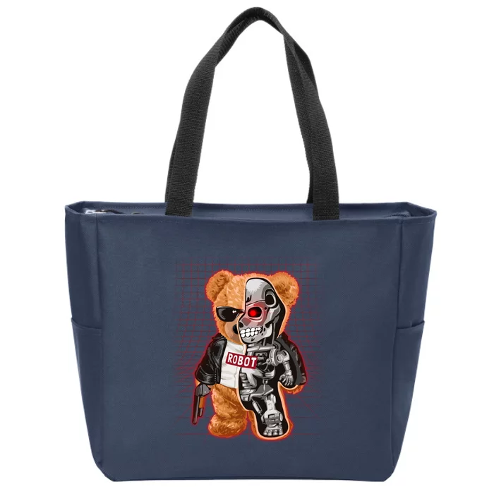 Funny Robot Terminator Teddy Bear Zip Tote Bag