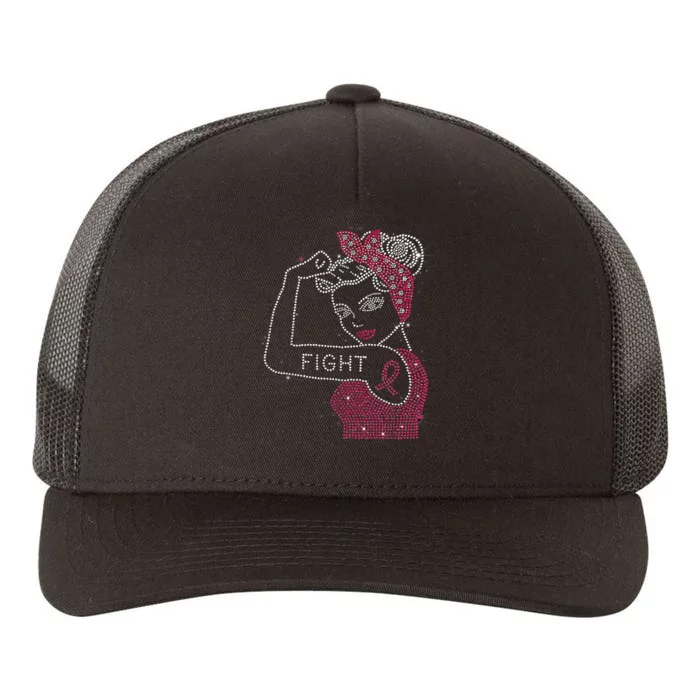 Fight Rosie The Riveter Rhinestone Breast Cancer Awareness Yupoong Adult 5-Panel Trucker Hat