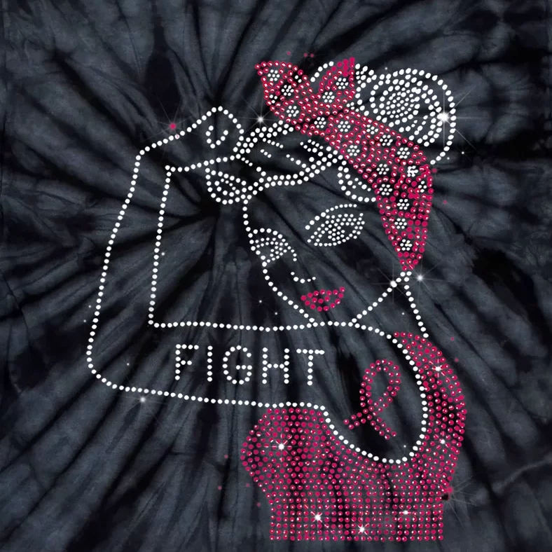 Fight Rosie The Riveter Rhinestone Breast Cancer Awareness Tie-Dye T-Shirt