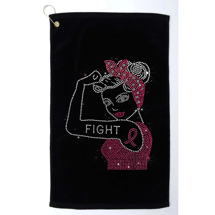 Fight Rosie The Riveter Rhinestone Breast Cancer Awareness Platinum Collection Golf Towel