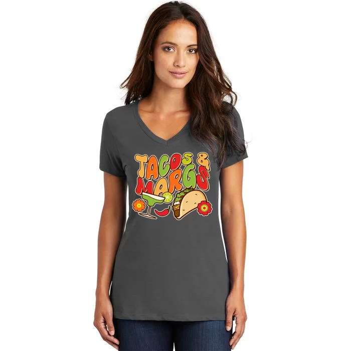 Funny Retro Taco And Margs Margaritas Women's V-Neck T-Shirt