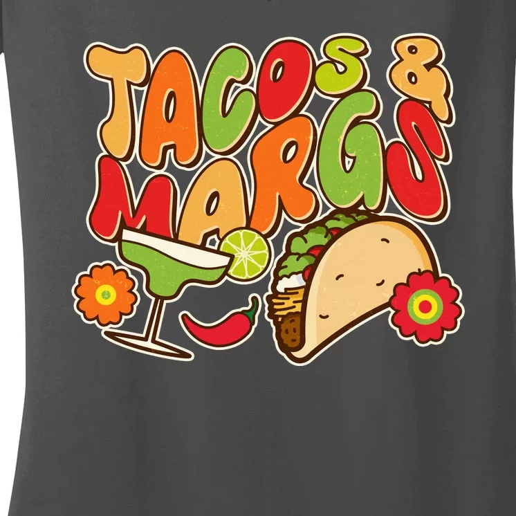 Funny Retro Taco And Margs Margaritas Women's V-Neck T-Shirt