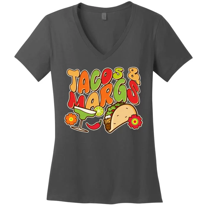 Funny Retro Taco And Margs Margaritas Women's V-Neck T-Shirt