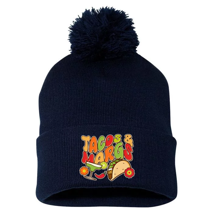 Funny Retro Taco And Margs Margaritas Pom Pom 12in Knit Beanie