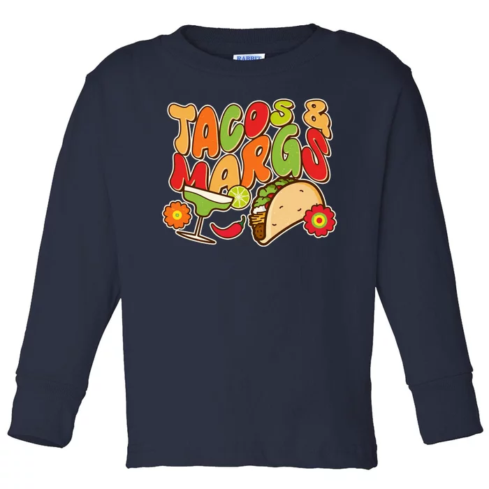 Funny Retro Taco And Margs Margaritas Toddler Long Sleeve Shirt