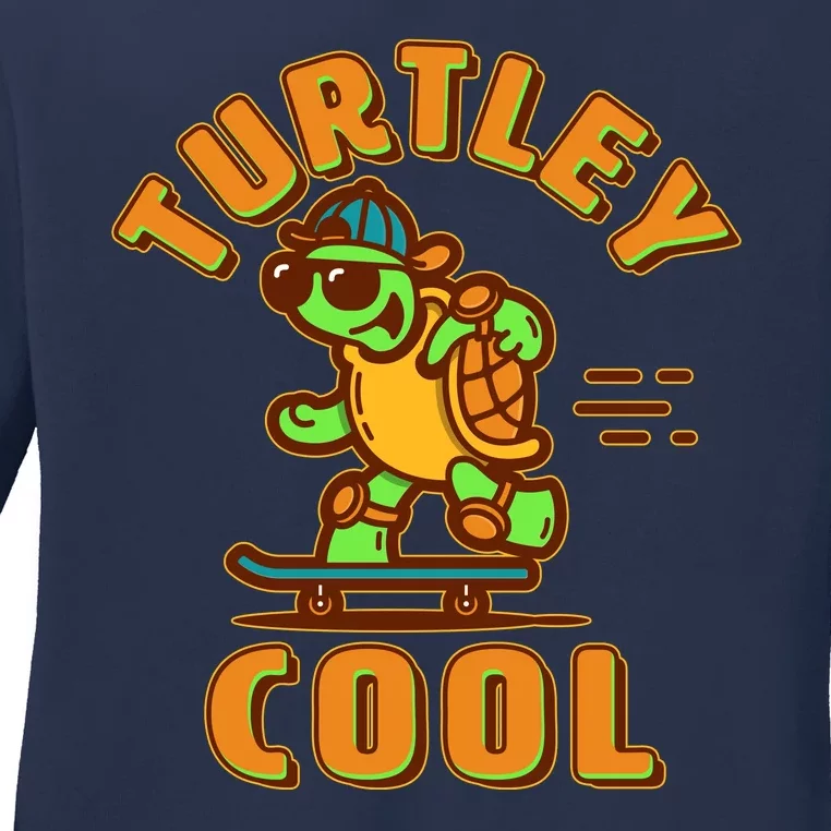 Funny Retro Turtley Cool Skateboarding Turtle Ladies Long Sleeve Shirt