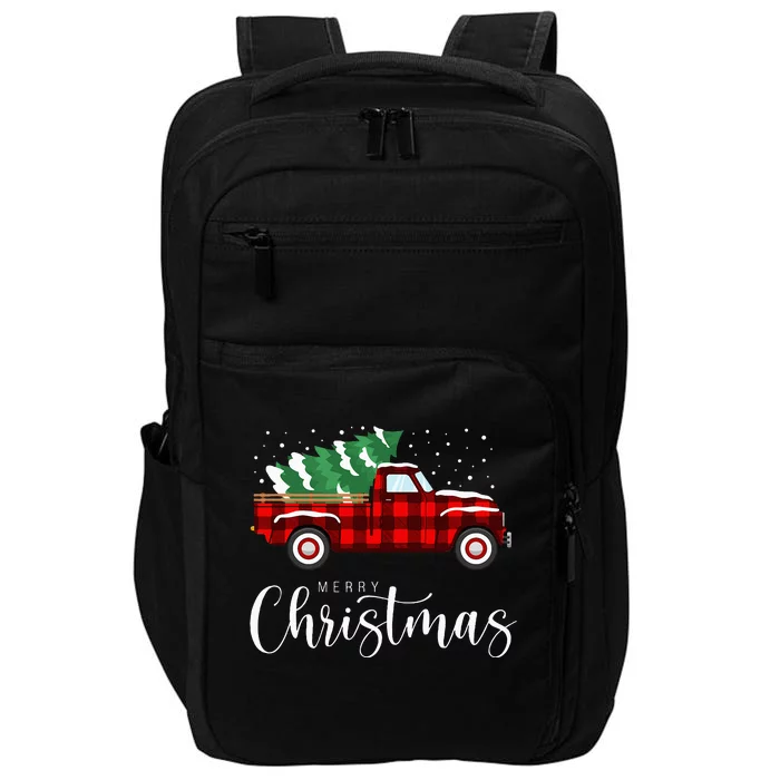 Festive Red Truck Buffalo Plaid Christmas Decor Impact Tech Backpack