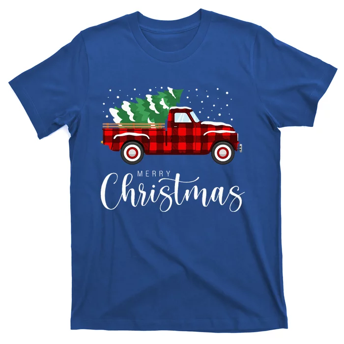 Festive Red Truck Buffalo Plaid Christmas Decor T-Shirt