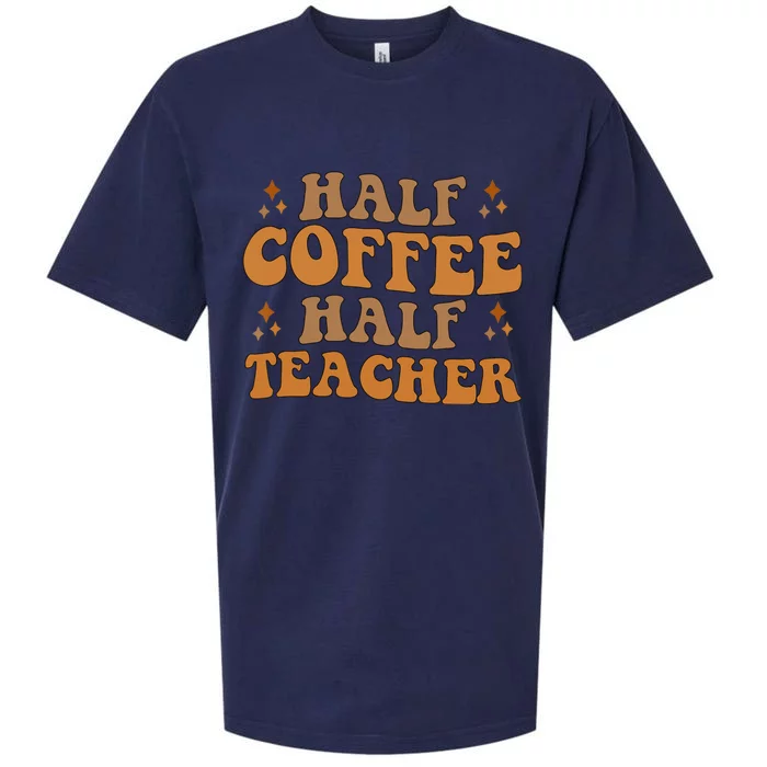 Funny Retro Teacher Inspirational Half Coffee Half Teacher Sueded Cloud Jersey T-Shirt