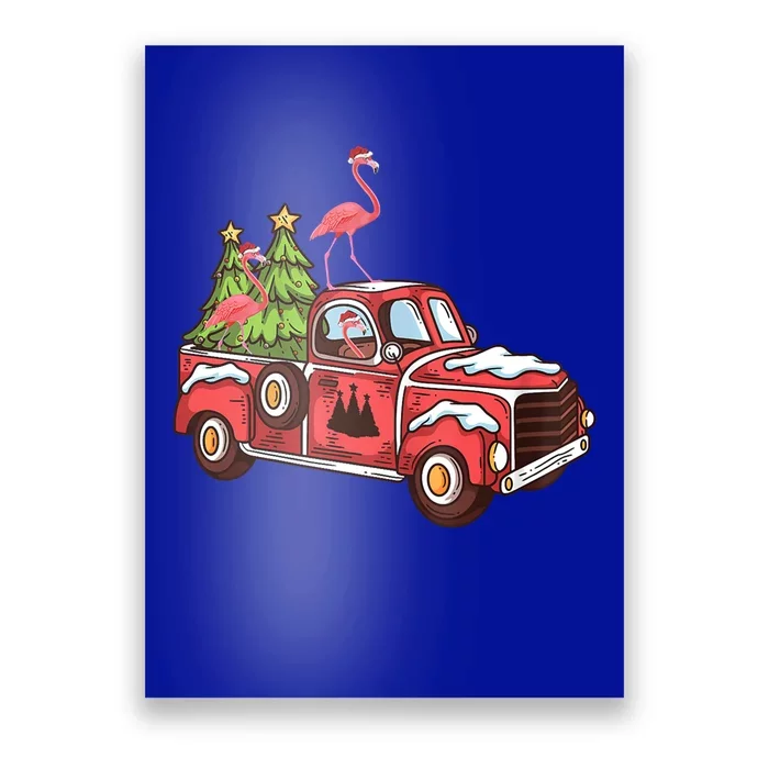 Flamingo Riding Truck Christmas Tree Merry Flocking Gift Poster