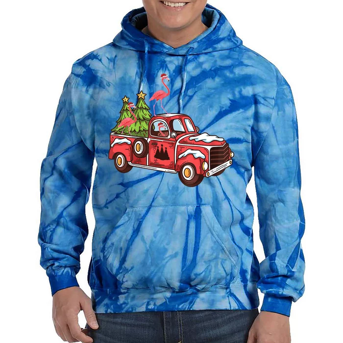 Flamingo Riding Truck Christmas Tree Merry Flocking Gift Tie Dye Hoodie