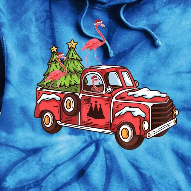 Flamingo Riding Truck Christmas Tree Merry Flocking Gift Tie Dye Hoodie