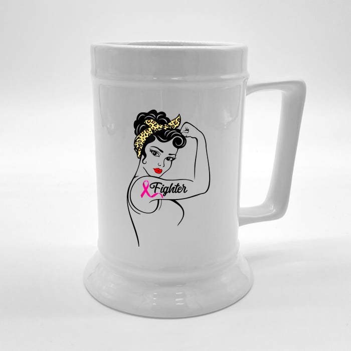 Fighter Rosie The Riveter Breast Cancer Awareness Front & Back Beer Stein