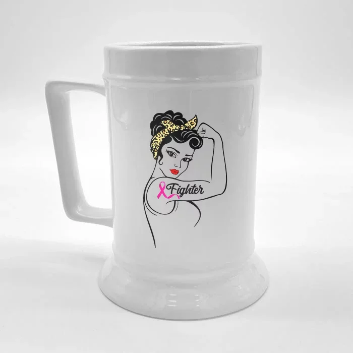 Fighter Rosie The Riveter Breast Cancer Awareness Front & Back Beer Stein