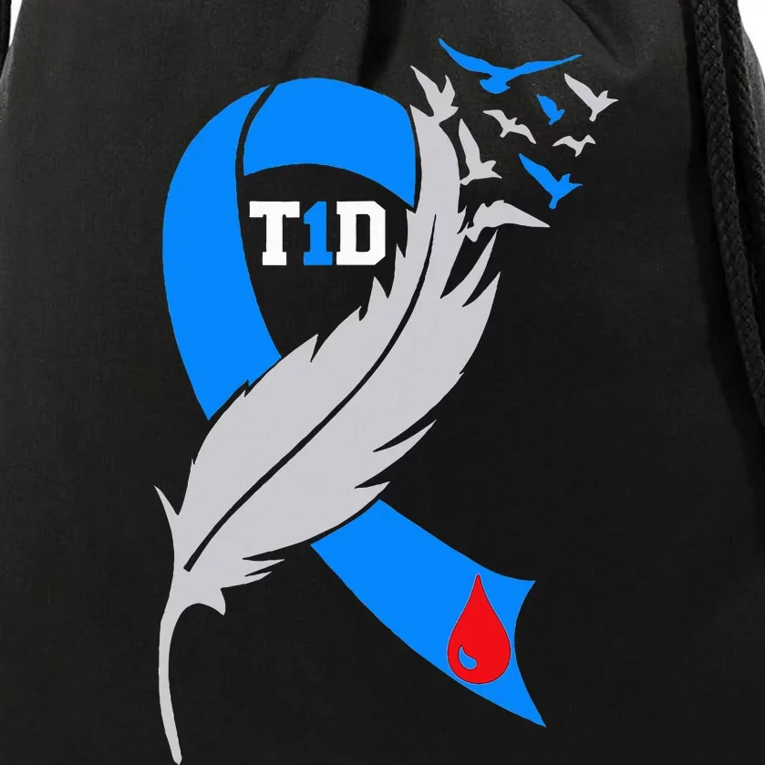 Funny Ribbon T1D Warriors Diabetes Awareness Drawstring Bag