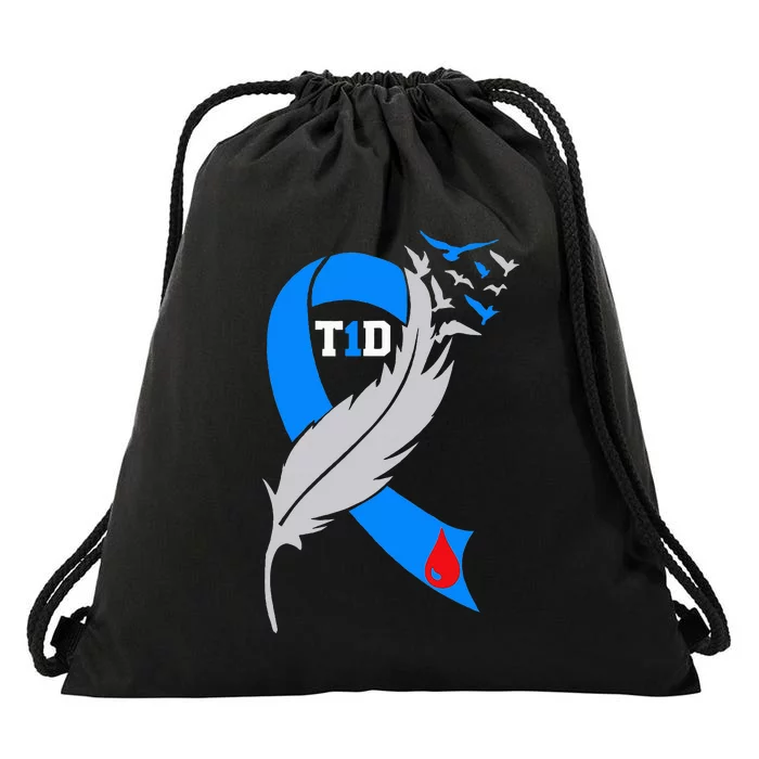 Funny Ribbon T1D Warriors Diabetes Awareness Drawstring Bag