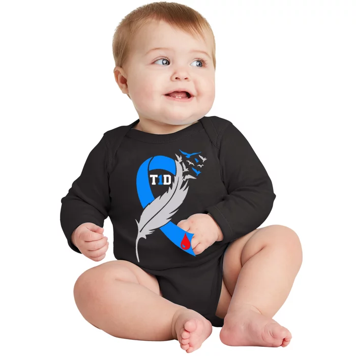 Funny Ribbon T1D Warriors Diabetes Awareness Baby Long Sleeve Bodysuit