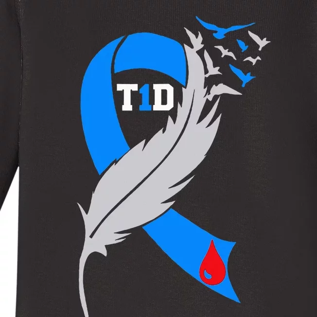 Funny Ribbon T1D Warriors Diabetes Awareness Baby Long Sleeve Bodysuit