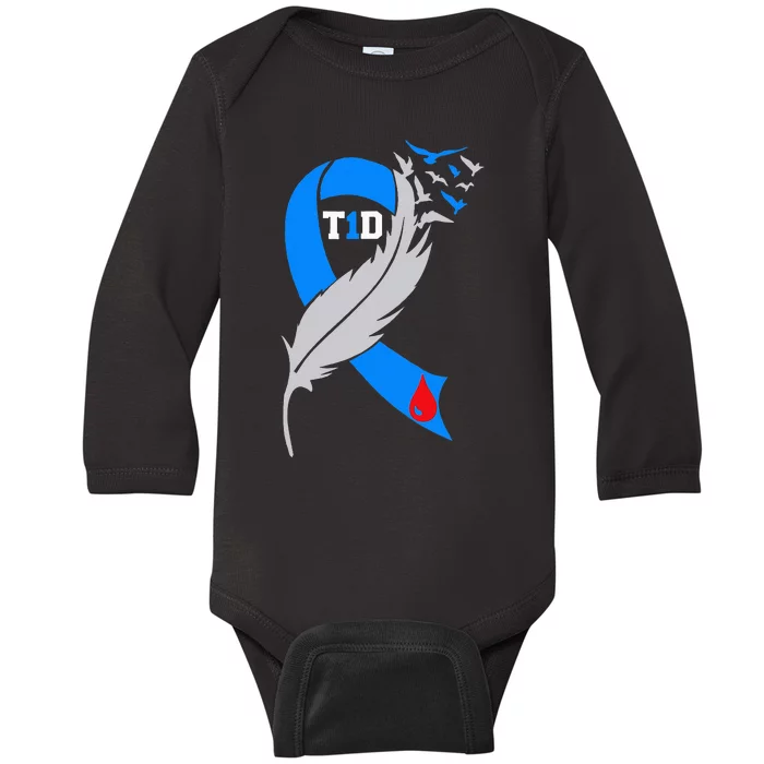 Funny Ribbon T1D Warriors Diabetes Awareness Baby Long Sleeve Bodysuit