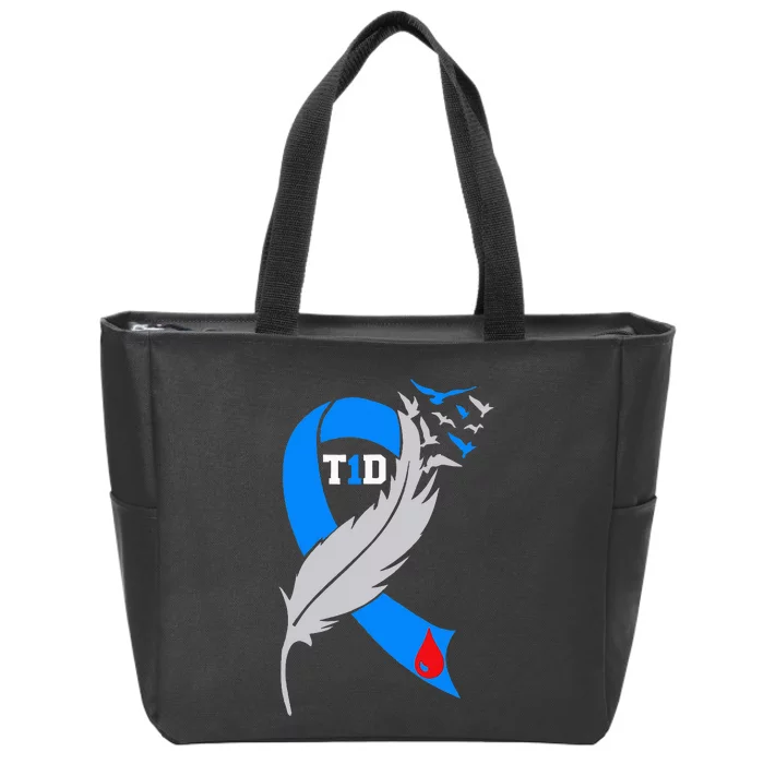 Funny Ribbon T1D Warriors Diabetes Awareness Zip Tote Bag