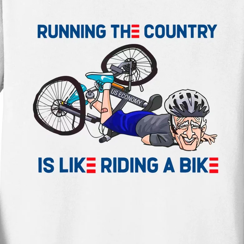 Joe Biden Running The Country Is Like Riding A Bike Kids Long Sleeve Shirt