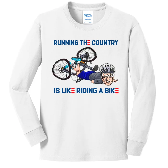 Joe Biden Running The Country Is Like Riding A Bike Kids Long Sleeve Shirt