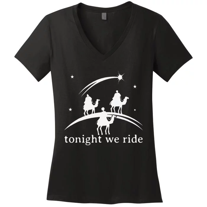 Funny Retro Tonight We Ride Jesus Christian Merry Christmas Women's V-Neck T-Shirt