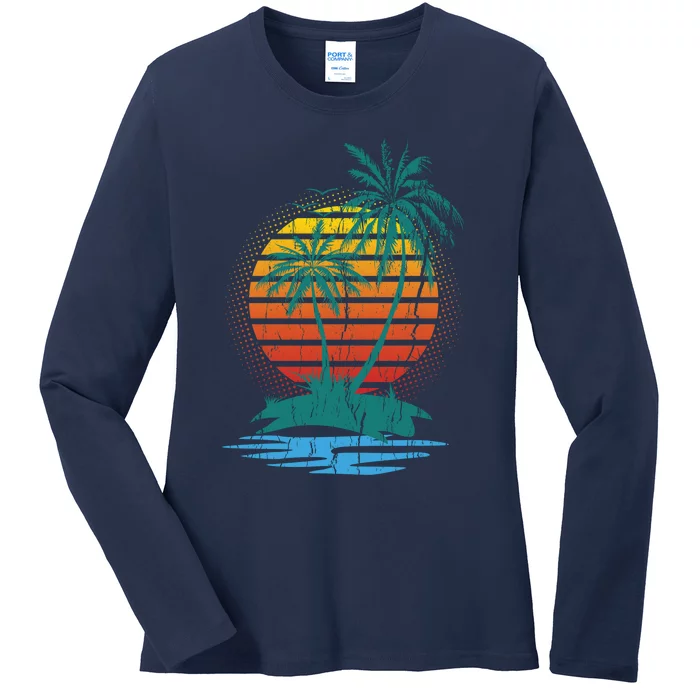 Funny Retro Tropical Island Ladies Long Sleeve Shirt