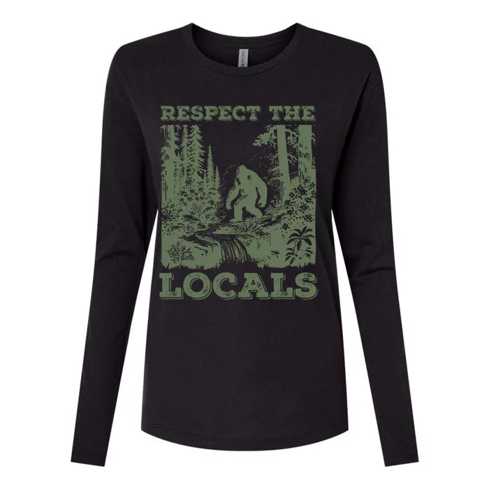 Funny Respect The Locals Big Foot Sasquatch Yeti Walking In The Forest Vintage Womens Cotton Relaxed Long Sleeve T-Shirt